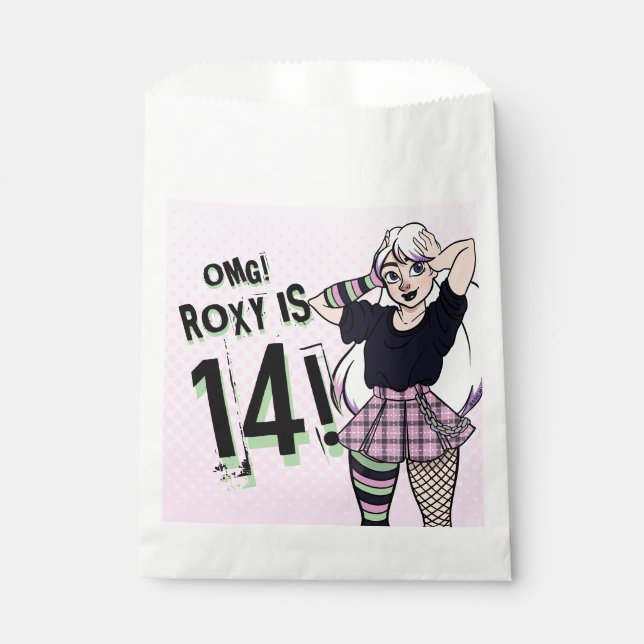 Cute Punk Teen Girl Name Pink 14th Birthday Favor Bag (Front)