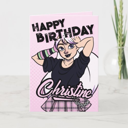 Cute Punk Teen Girl Name Pink Cartoon Birthday Card