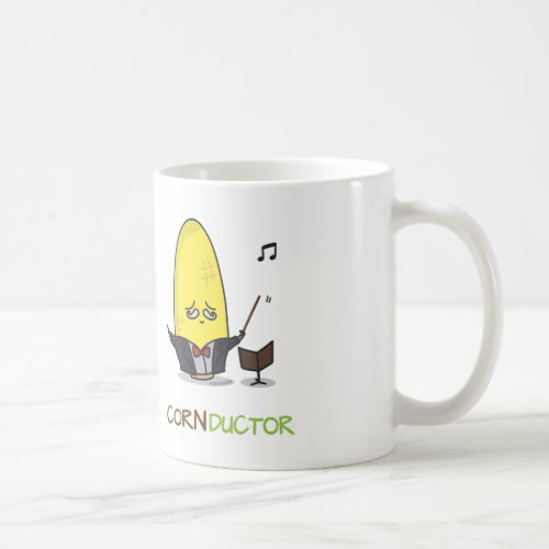 Cute Punny Cartoon Corn Conductor Coffee Mug