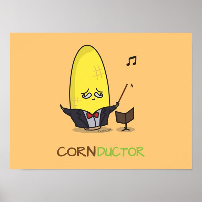 Cute Punny Cartoon Corn Conductor Poster (Front)