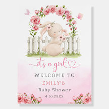 cute punny floral pink girl baby shower welcome