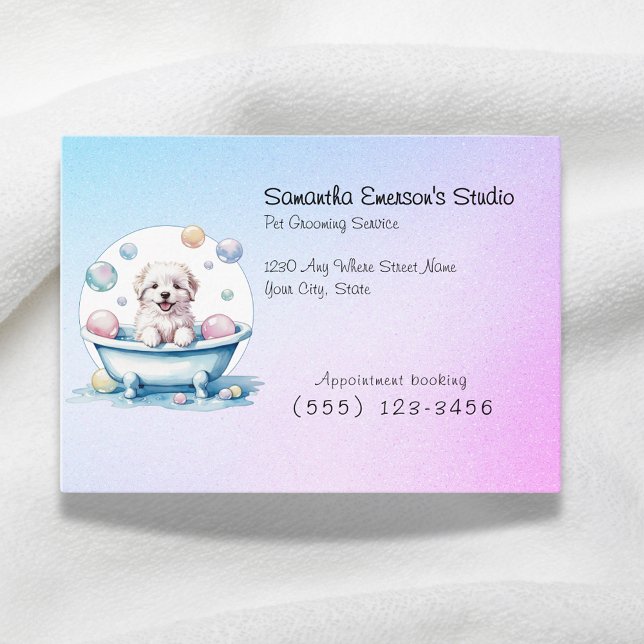 Cute pup dog grooming gradiant color professional business card (Creator Uploaded)