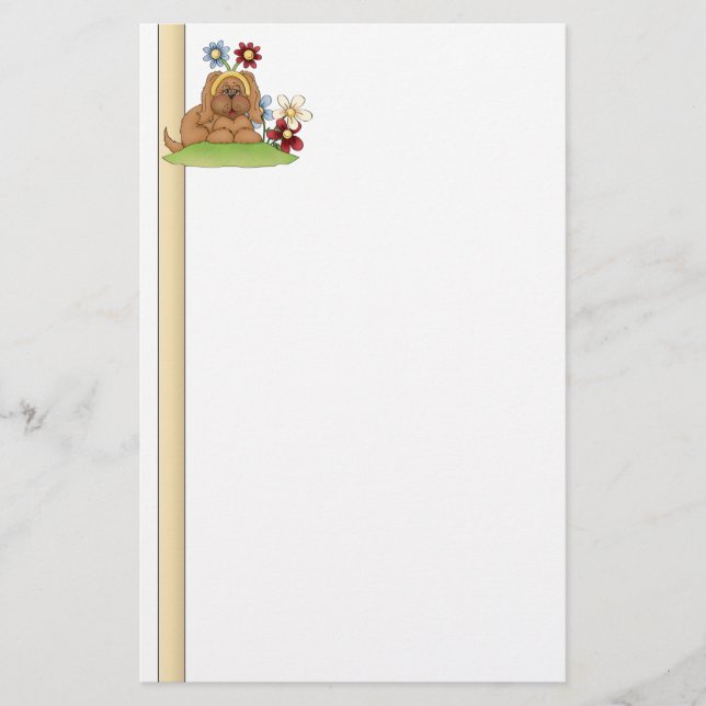 Cute Pup Flowers Stationery (Front)