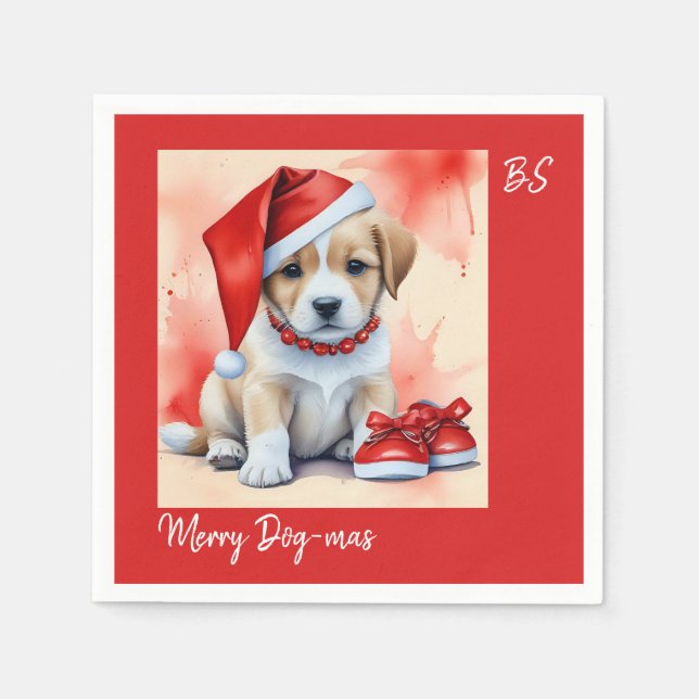 Cute pup in Disguise | Festive christmas Napkins (Front)