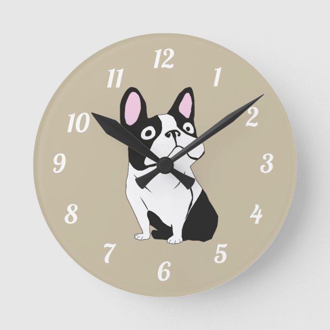 Cute pup round clock (Front)