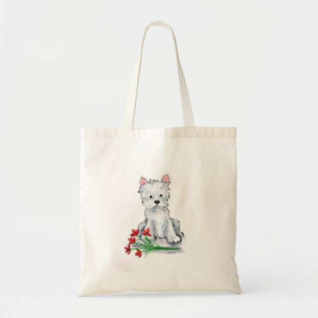 Cute pup white westie terrier illustration tote bag (Front)