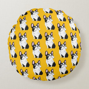 Cute Pup, yellow Round Pillow