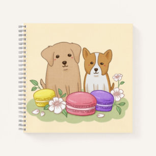 Cute Puppies and Macarons Illustration Art Notebook
