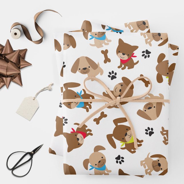 Cute Puppies and Paw Prints Wrapping Paper Sheets (Creator Uploaded)