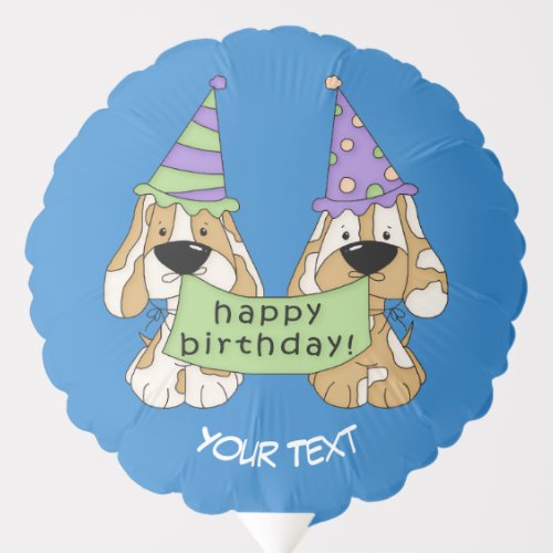 Cute Puppies Birthday Greeting Blue Balloon