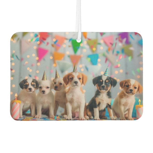 Cute Puppies Birthday Party Celebration Design Air Freshener (Front)