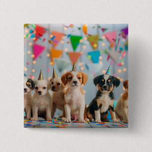 Cute Puppies Birthday Party Celebration Design Button