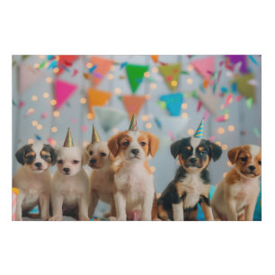 Cute Puppies Birthday Party Celebration Design Faux Canvas Print