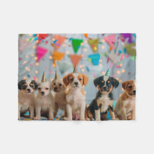 Cute Puppies Birthday Party Celebration Design Fleece Blanket