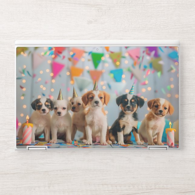 Cute Puppies Birthday Party Celebration Design HP Laptop Skin (Front)