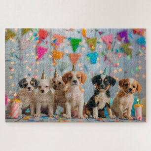 Cute Puppies Birthday Party Celebration Design Jigsaw Puzzle