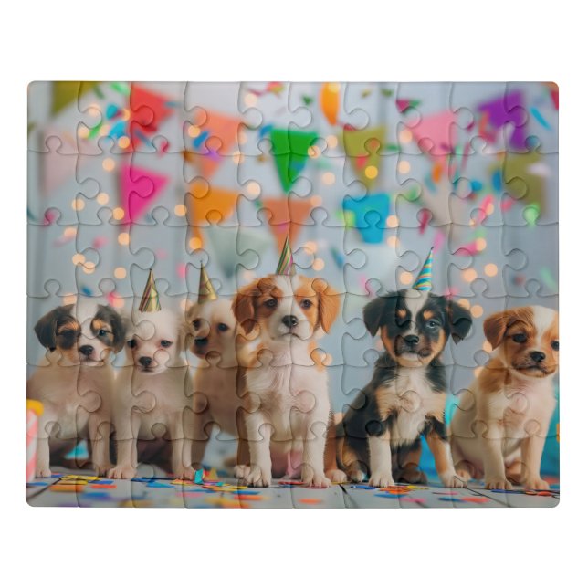 Cute Puppies Birthday Party Celebration Design Jigsaw Puzzle (Puzzle Horizontal)