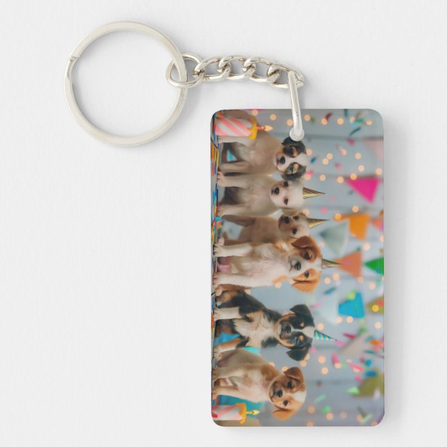 Cute Puppies Birthday Party Celebration Design Keychain (Front)