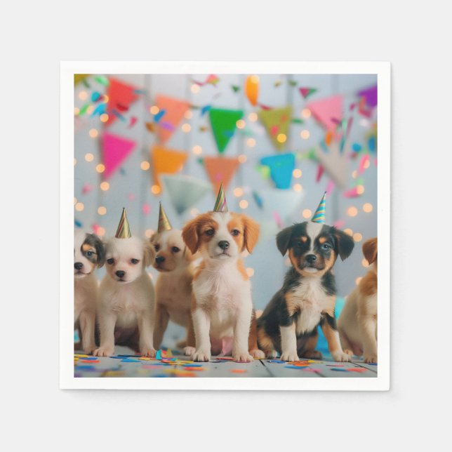 Cute Puppies Birthday Party Celebration Design Napkins (Front)