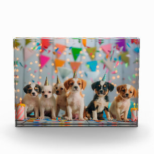 Cute Puppies Birthday Party Celebration Design Photo Block