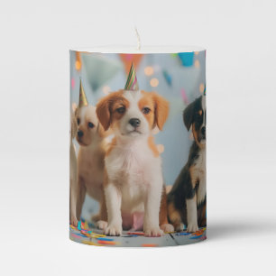 Cute Puppies Birthday Party Celebration Design Pillar Candle