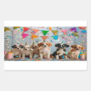 Cute Puppies Birthday Party Celebration Design Rectangular Sticker