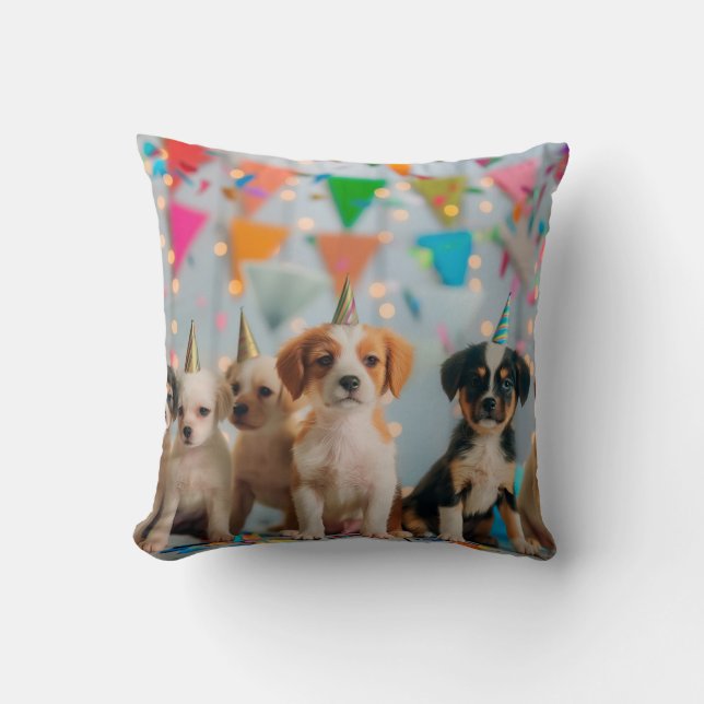 Cute Puppies Birthday Party Celebration Design Throw Pillow (Front)