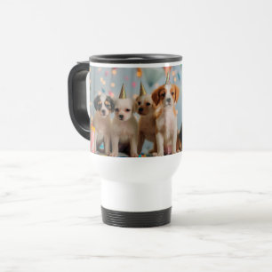 Cute Puppies Birthday Party Celebration Design Travel Mug