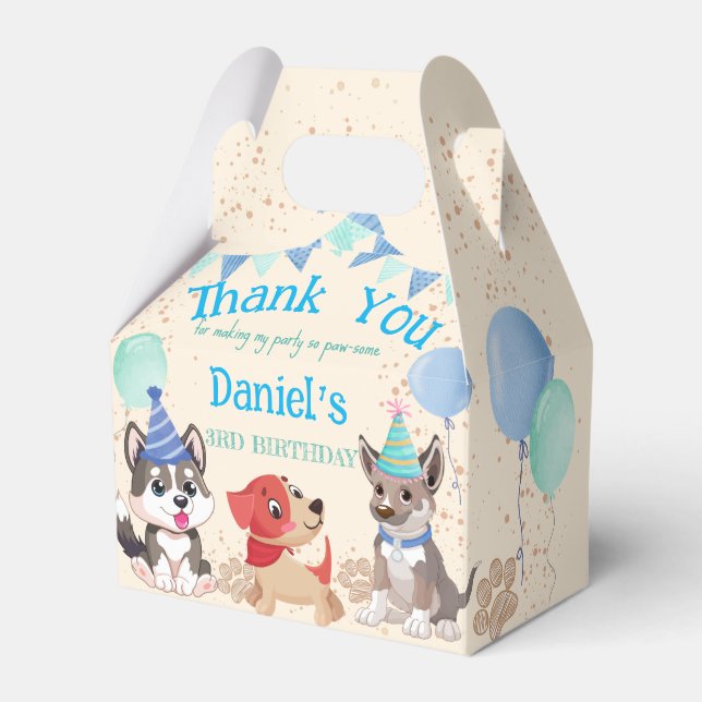 Cute puppies boys puppy party personalized favor boxes (Front Side)