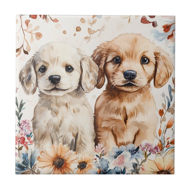 Cute Puppies Ceramic Tile (Front)