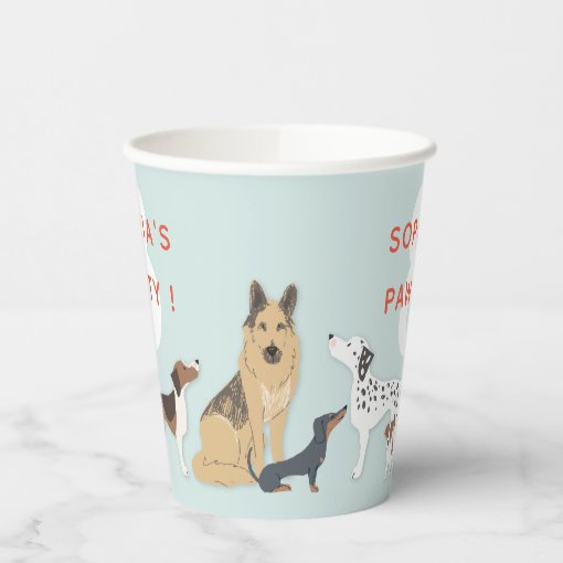 Cute Puppies Children's Birthday Party Dog Blue Paper Cups | Zazzle