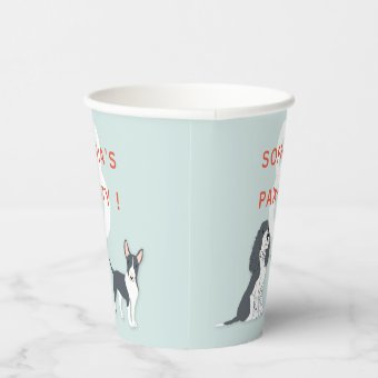 Cute Puppies Children's Birthday Party Dog Blue Paper Cups | Zazzle