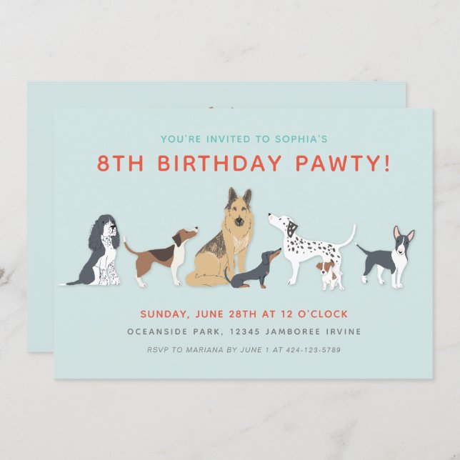 Cute Puppies Children's Dog Birthday Party Invitation (Front/Back)