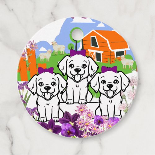Cute Puppies Cirle Favor Tags