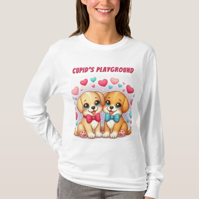 Cute Puppies: Cupid's Playground: Valentine  T-Shirt (Front)