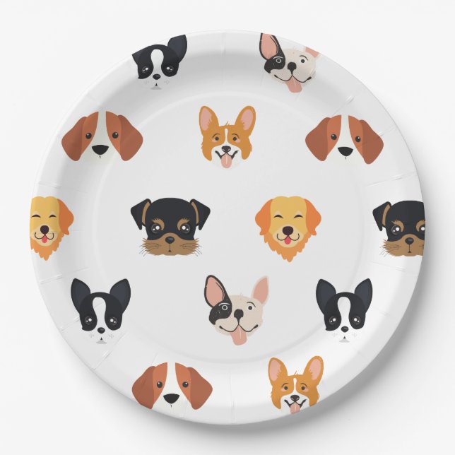 Cute Puppies Dog Birthday  Paper Plates (Front)