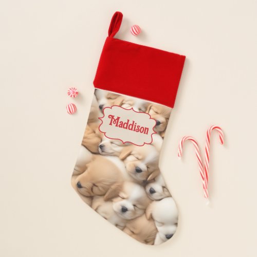 Cute Puppies Dog Lover Name Christmas Stocking