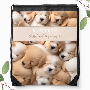 Cute Puppies Dog Lover Name Drawstring bag