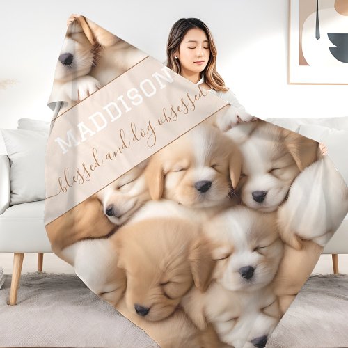 Cute Puppies Dog Lover Name Fleece Blanket