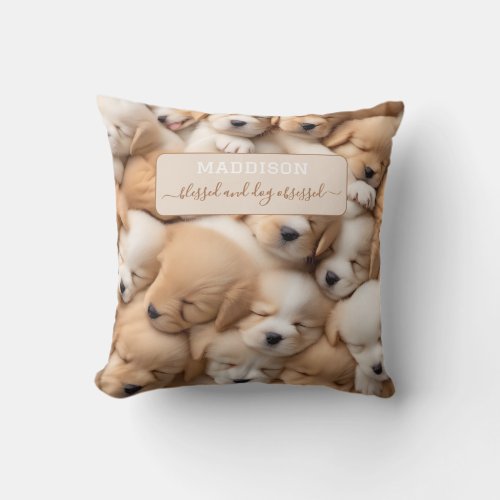 Cute Puppies Dog Lover Name Throw Pillow 