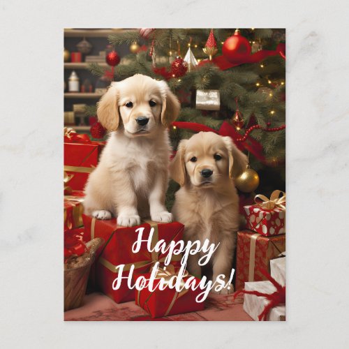 Cute Puppies Dogs Happy Holidays Christmas Postcard