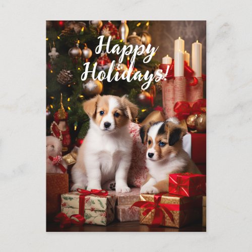 Cute Puppies Dogs Happy Holidays Christmas Postcard