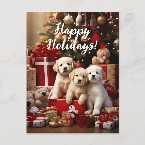 Cute Puppies Dogs Happy Holidays Christmas Postcard