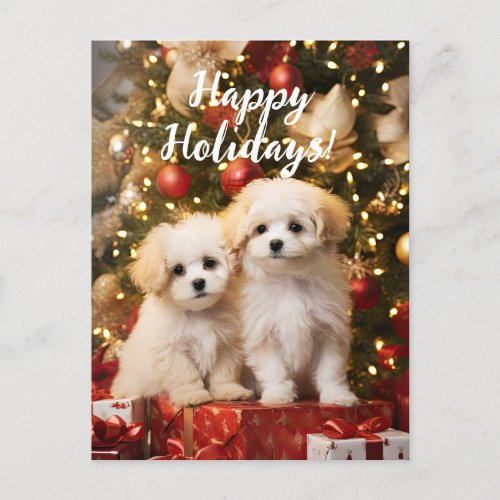 Cute Puppies Dogs Happy Holidays Christmas Postcard