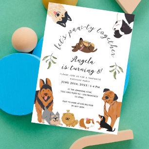 Cute Puppies Dogs Lets Pawy Kids Birthday Party Invitation
