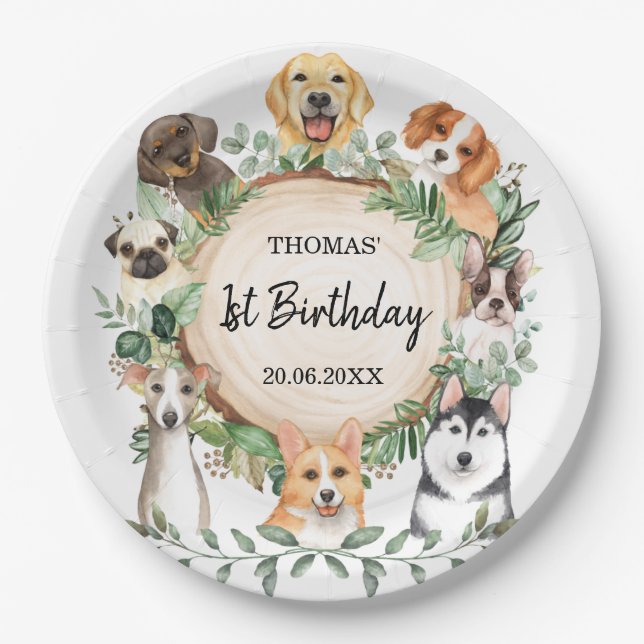 Cute Puppies Dogs Pooch Pet Birthday Party Paper Plates (Front)