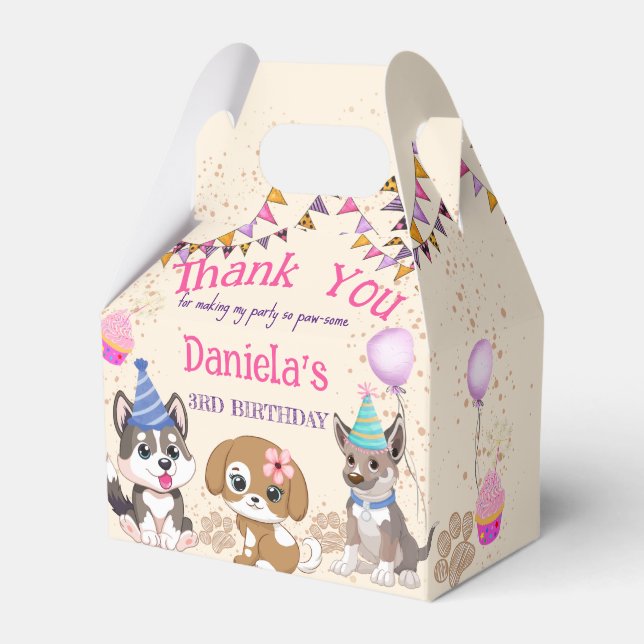 Cute puppies girls puppy party personalized favor boxes (Front Side)