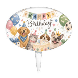 Cute Puppies Happy Birthday Festive Cake Topper