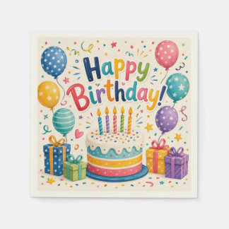 Cute Puppies Happy Birthday Festive Paper Napkins