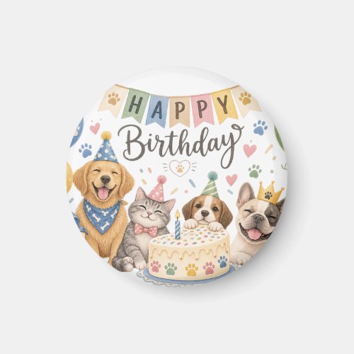 Cute Puppies Happy Birthday Festive Paper Plates Magnet